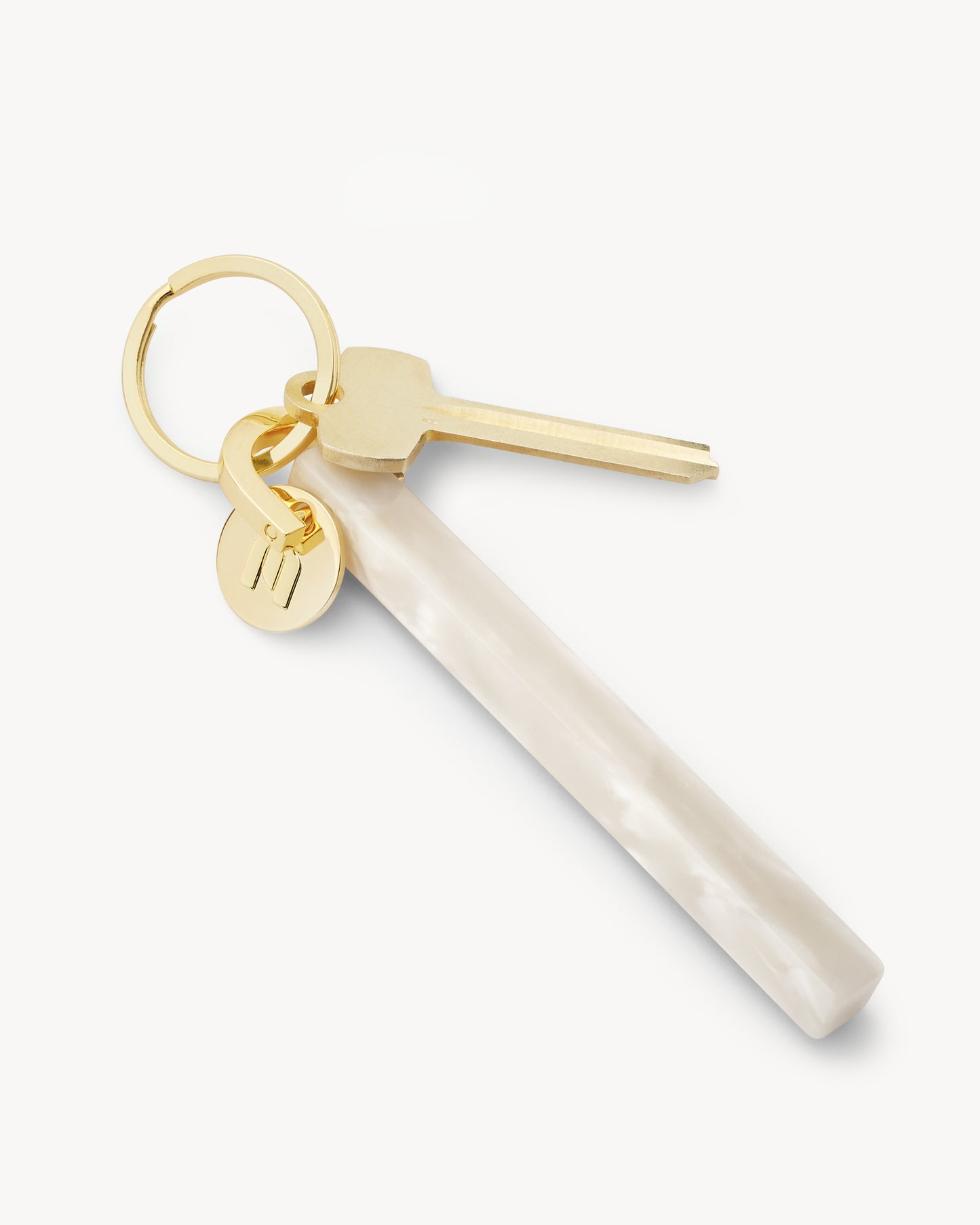 Bar Keychain in White Shell - Gold