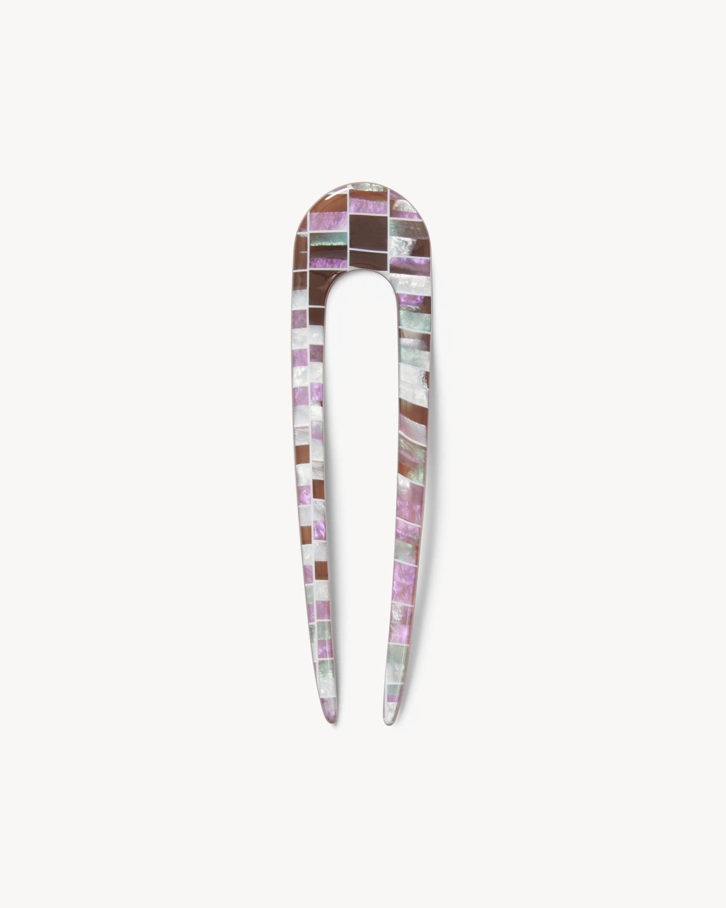 French Hair Pin in Brown Shell Checker
