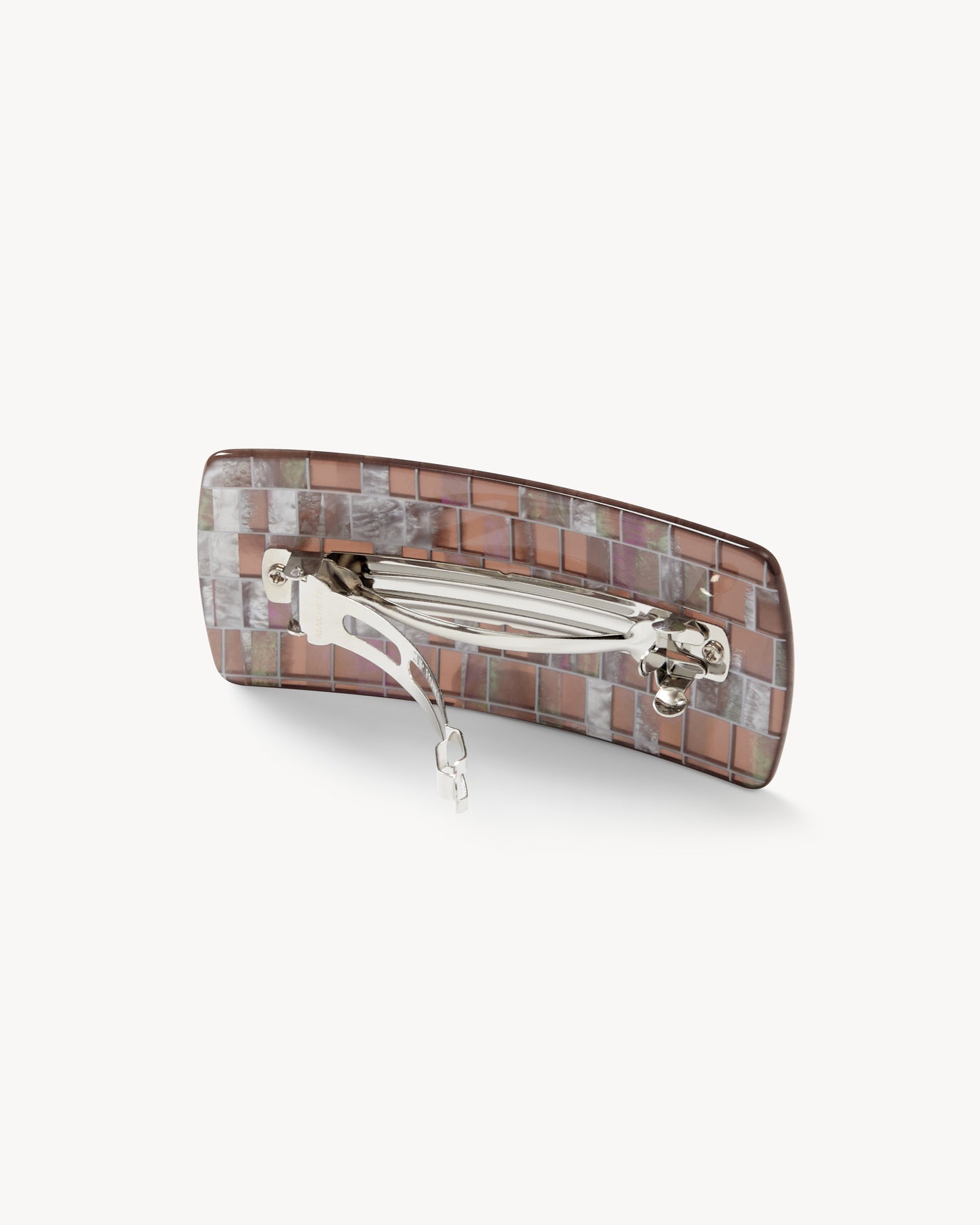 Jumbo Box Barrette in Brown Shell Checker