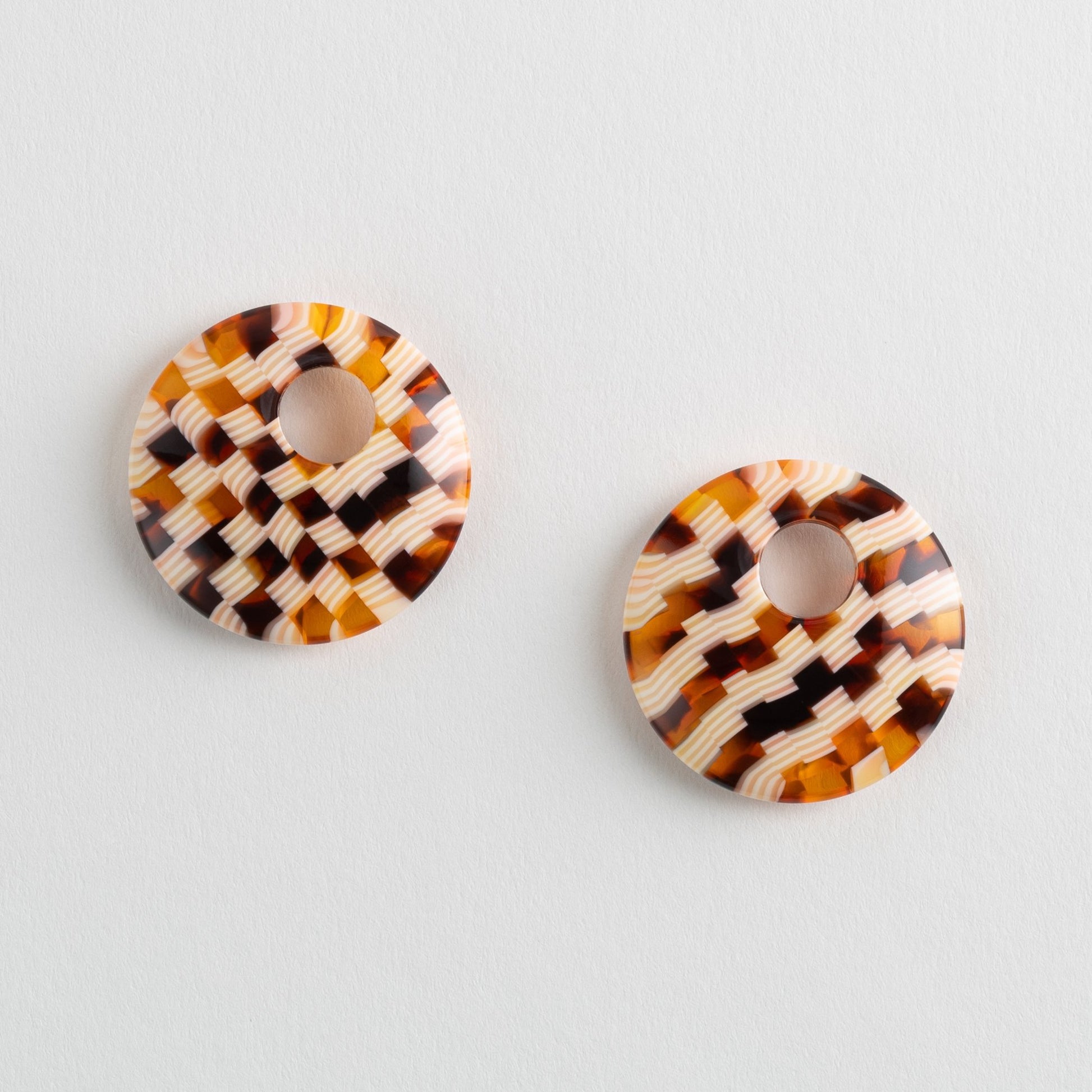 Disc Earring Charms in Tortoise Checker