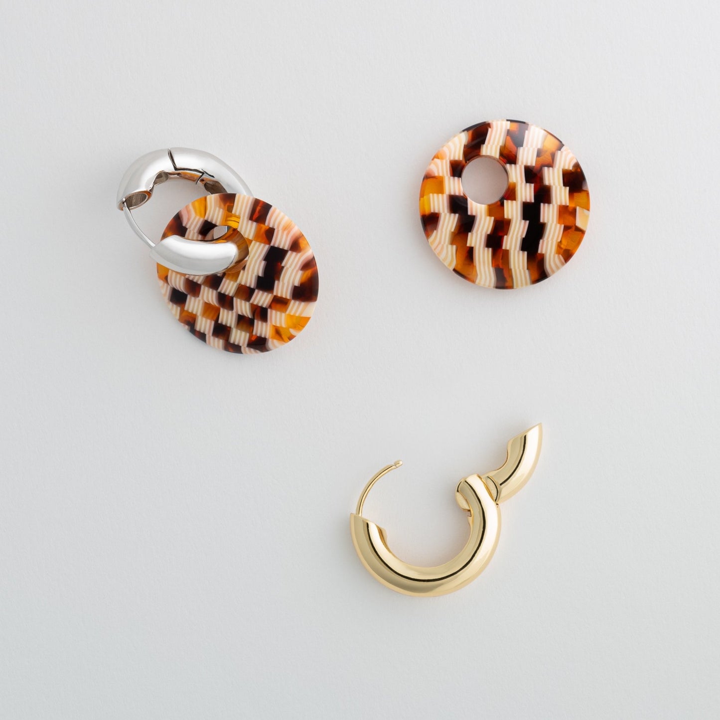 Disc Earring Charms in Tortoise Checker