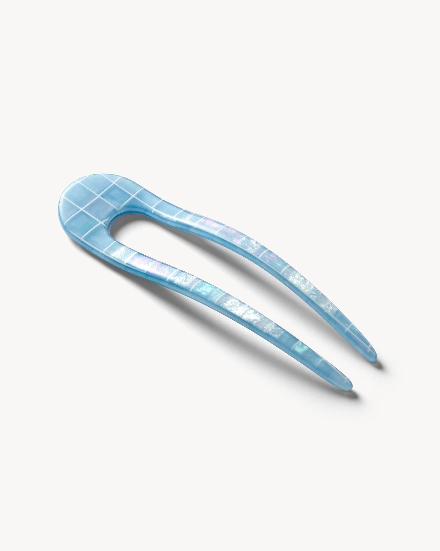 French Hair Pin in Blue Shell Checker
