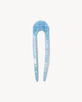 French Hair Pin in Blue Shell Checker