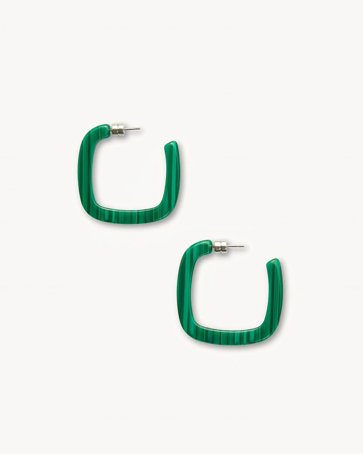 Midi Square Hoop Earrings in Malachite