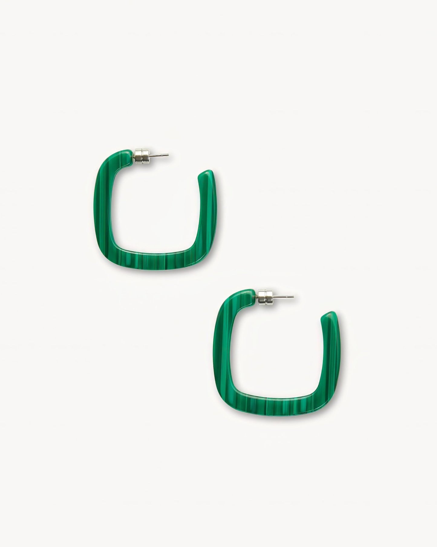 Midi Square Hoop Earrings in Malachite