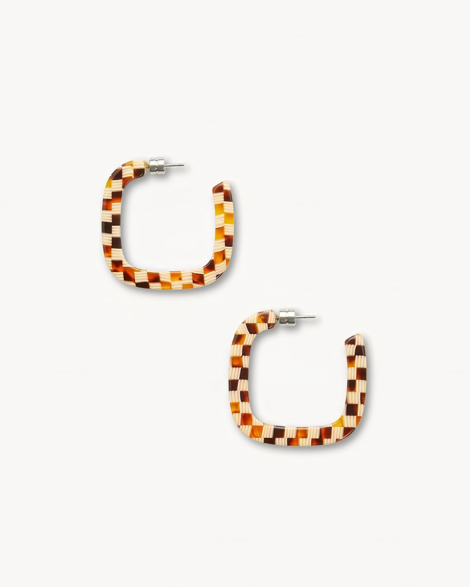 Midi Square Hoop Earrings in Tortoise Checker