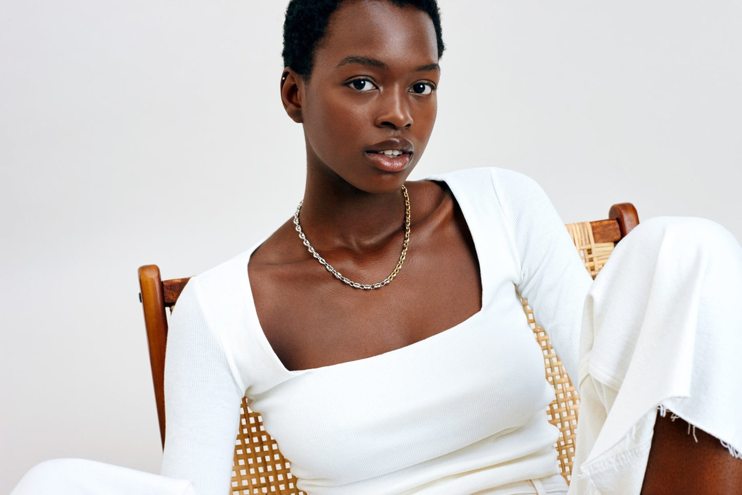 Petite Coffee Bead Necklace in Silver